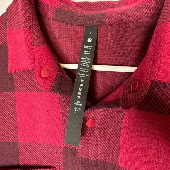 Lululemon Soft Knit Overshirt Check Plaid Pomegranate Red CHCP Men's Size Large - Picture 3 of 8
